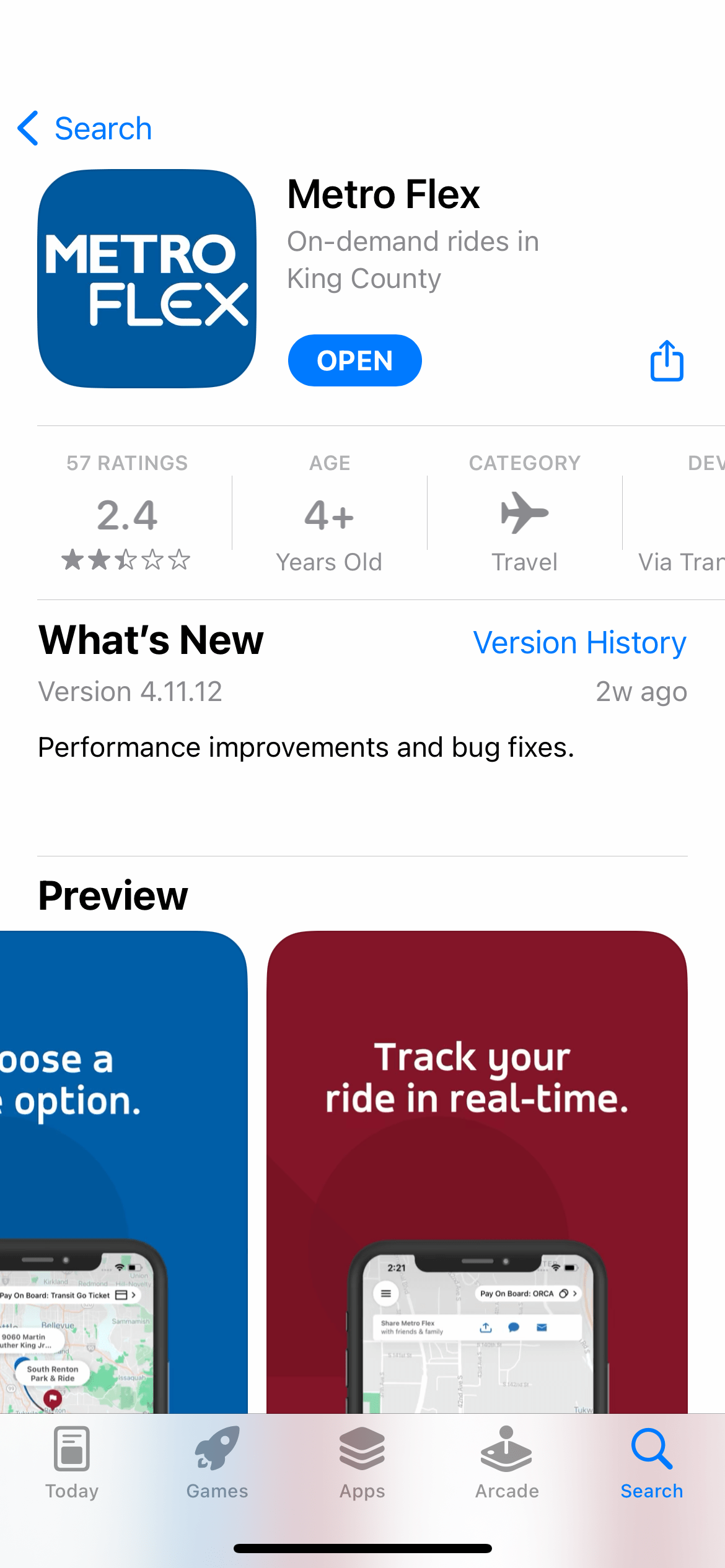 Image of a smartphone showing the Metro Flex application in the App Store, with emphasis on the location of the install button on the screen